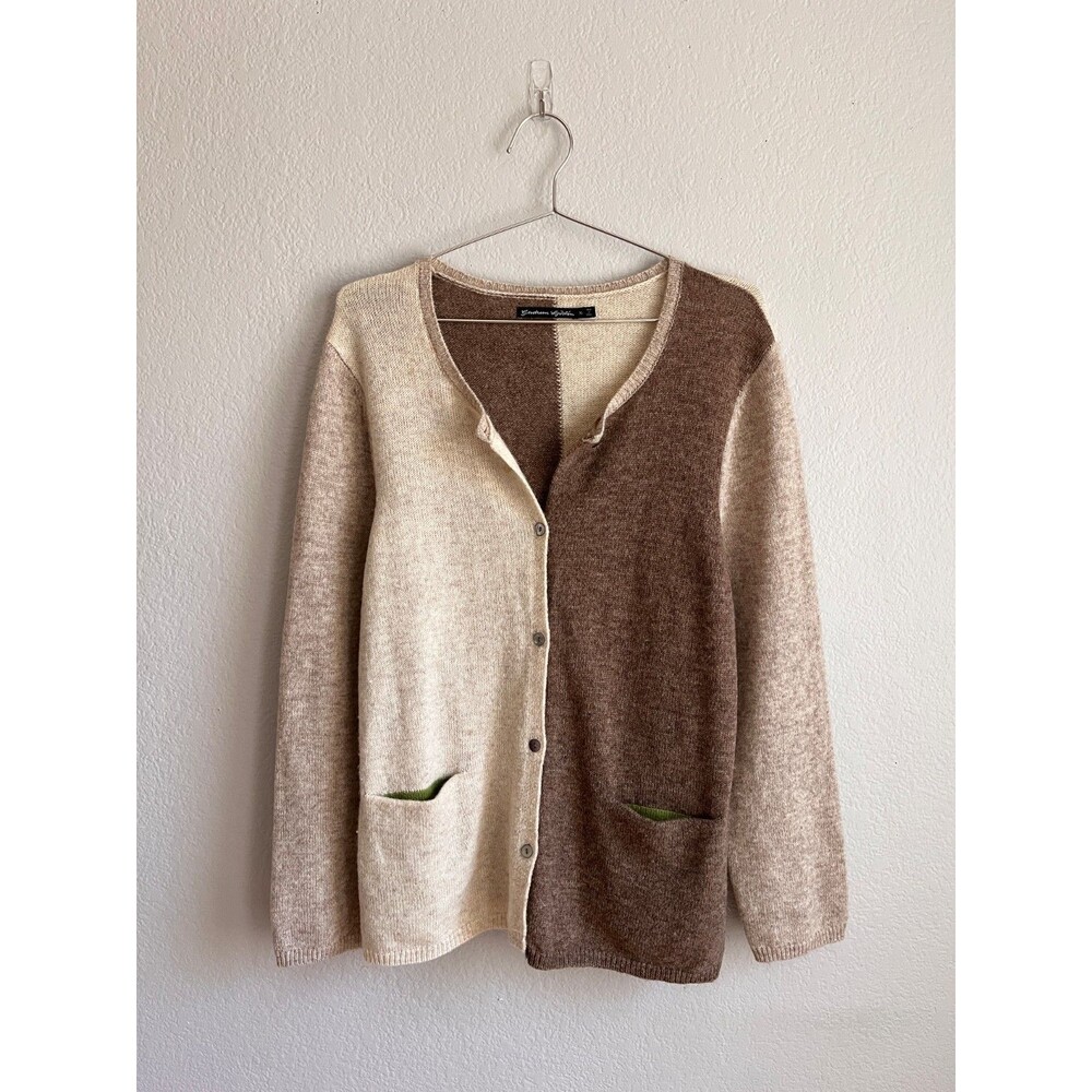 GUDRUN SJODEN Wool Colorblock Cardigan in Natural Combo Size XL